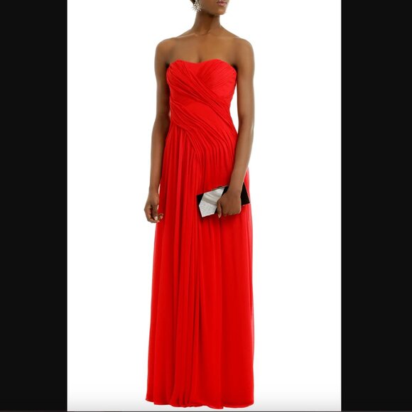 Badgley Mischka Celebrity Gown, Red Chiffon, Size 4 - Picture 1 of 15